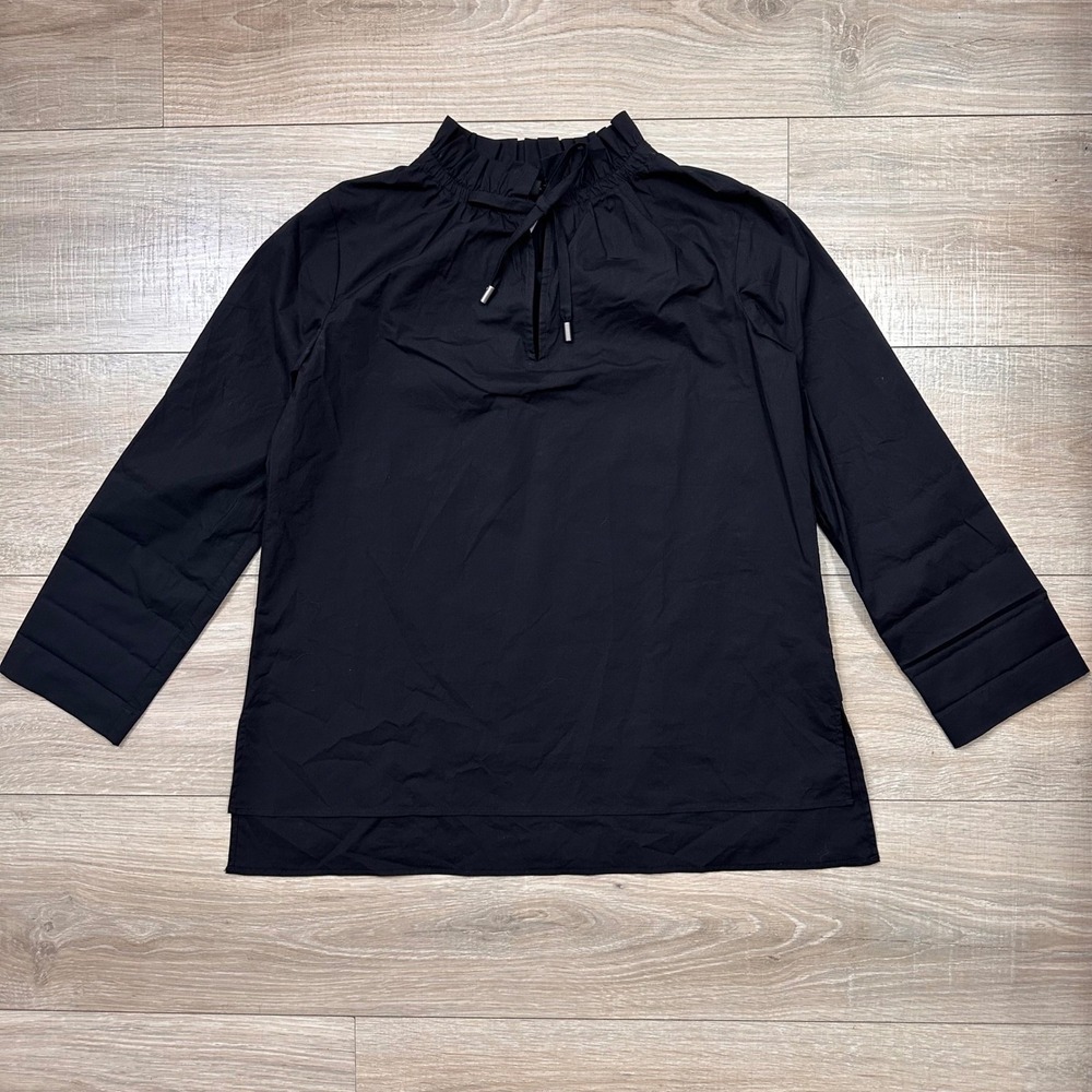 NEW Ann Taylor Black Poplin Tie Neck Blouse Classic Business Minimalist XXS Pet. - Picture 10 of 10